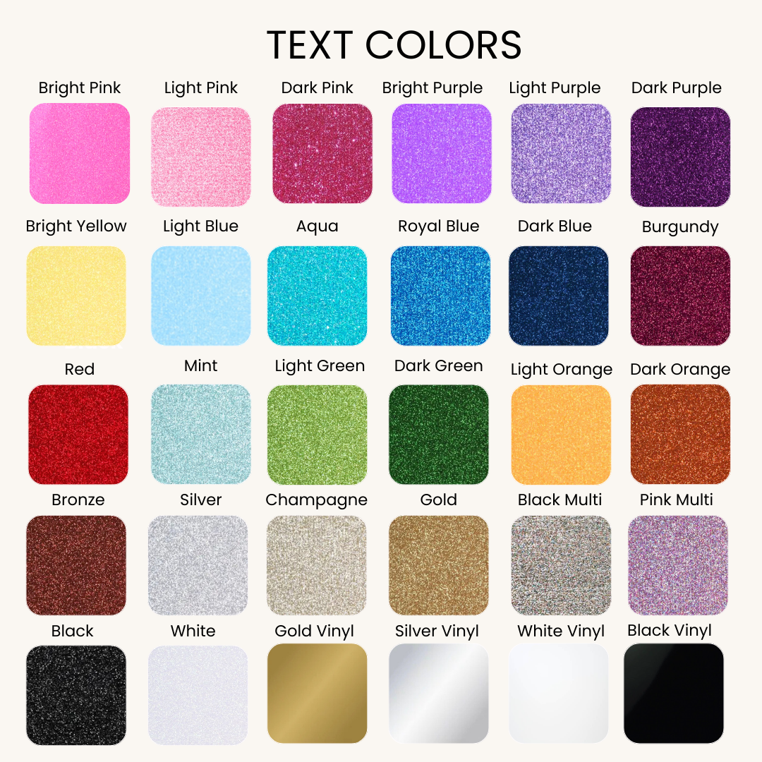 a color chart of different colors of glitter