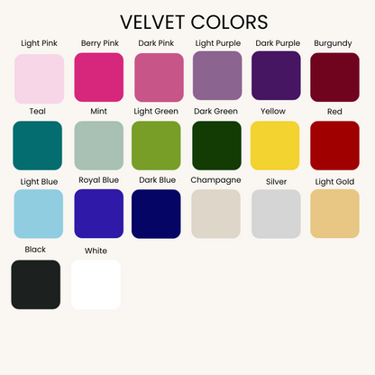 a color chart for velvet colors